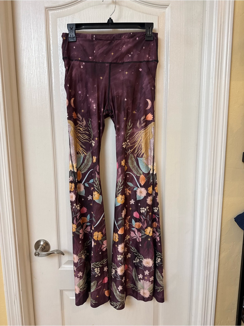 Yoga Democracy Floral Moonprint High-Waist Flared Leggings - Burgundy